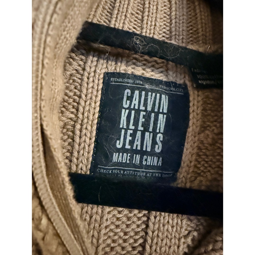 Calvin Klein Jeans Kids Cable Knit Quarter Zip Sweater Brown Size 6 Elbow Patch - Picture 3 of 5